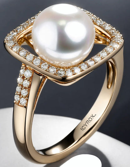 ICYROX™ introduces the LuxOrbia™ Pearl & Diamond Ring, whose star is a single, lustrous Akoya Pearl. Flanking this radiant pearl is a square of 36 round brilliant diamonds, and a constellation of 8 diamonds draping each side.